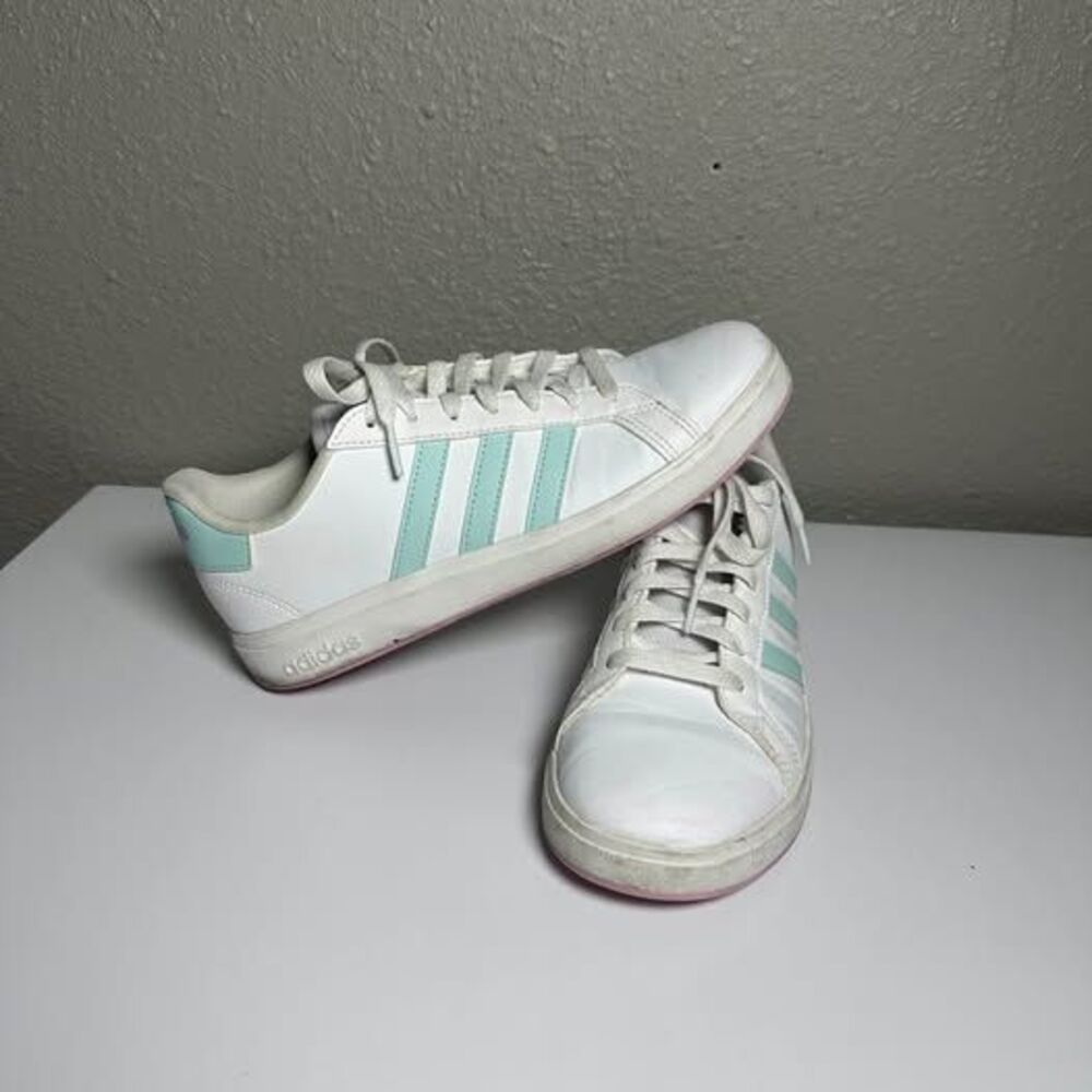 Adidas Grand Court White and Mint Green Sneakers